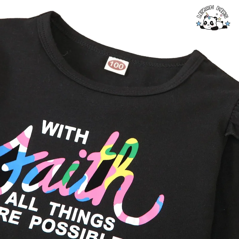 LEZONKIDS - Kids Clothing New Design Rainbow Sequined Long Sleeve Spring Autumn Girls Clothing Sets